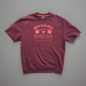 Under Armour Project Rock Bull Men Sweatshirt S Sweater Cut Off Sleeve Burgundy